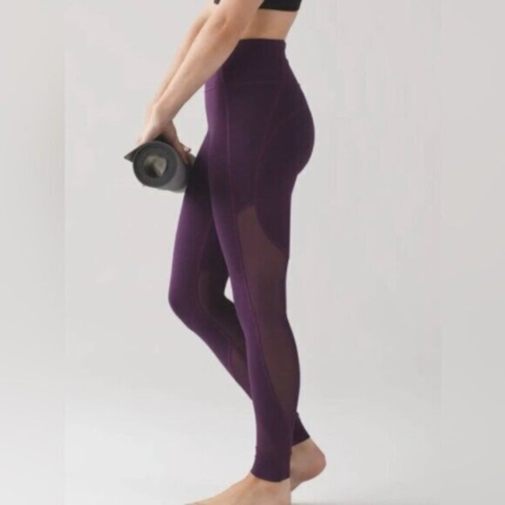 Lululemon ^ * HOT LIKE AGNI  Tight leggings Mesh EUC  Darkest Magenta Purple  8